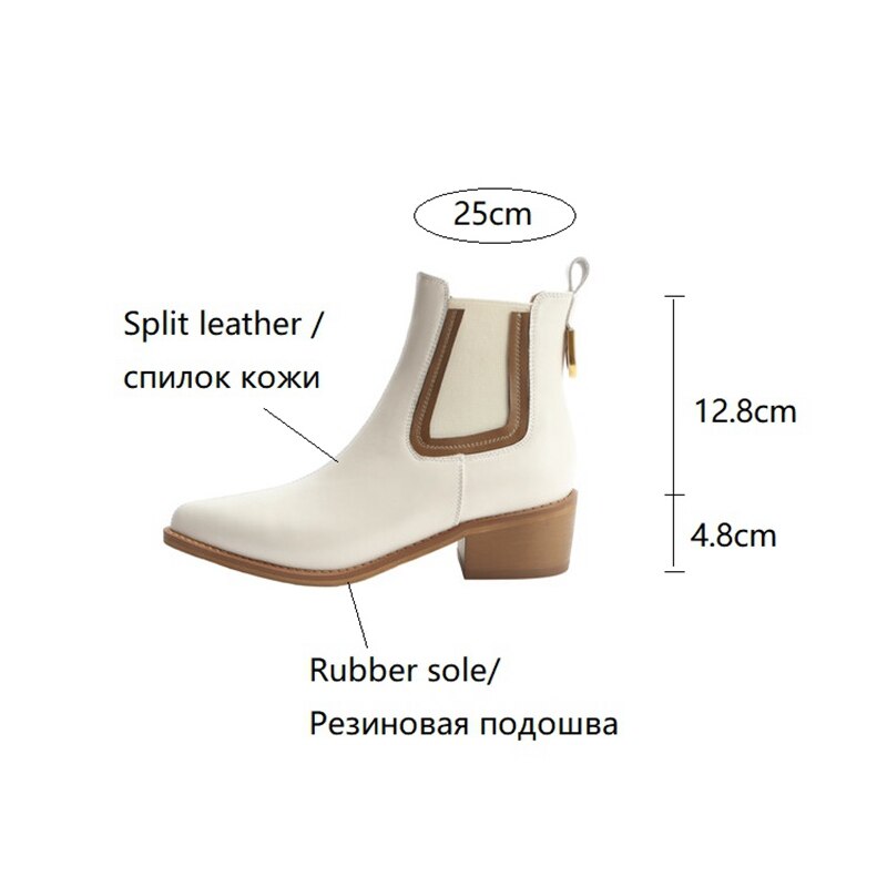 Wenkouban Autumn Shoes    NEW Fall Women Shoes Pointed Toe Chunky Heel Shoes Winter Split Leather Boots Casual Short Boots Women Mixed Color Western Boots