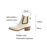 Wenkouban Autumn Shoes    NEW Fall Women Shoes Pointed Toe Chunky Heel Shoes Winter Split Leather Boots Casual Short Boots Women Mixed Color Western Boots