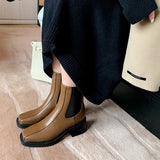 Wenkouban Autumn Shoes     Autumn Women Boots Square Toe Chunky Heel Boots Split Leather Shoes Women Solid Short Boots for Women Fashion Fall Shoes