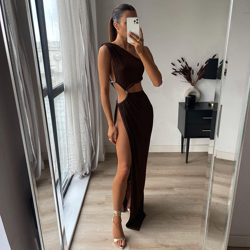 Graduation Gifts  Sexy Asymmetric CutOut One Shoulder High Split Long Maxi Dresses for Women 2022 Fashion Party Vacation Outfits C66DG43