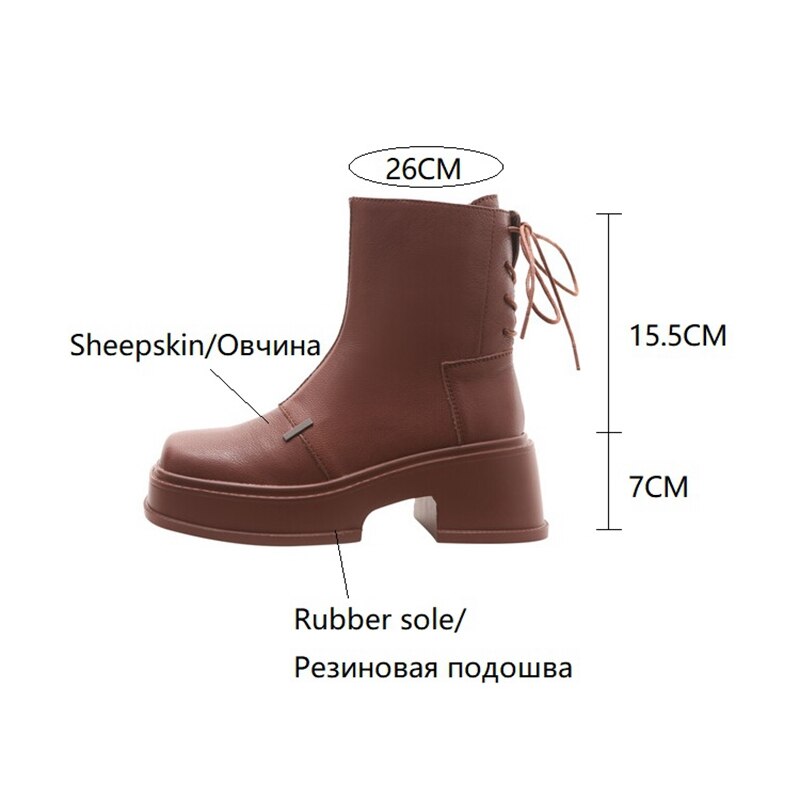 Wenkouban  fashion inspo    NEW Fall Shoes Women Genuine Leather Boots Round Toe Chunky Boots for Women Casual Platform Boots Solid Zipper Ankle Boots Women
