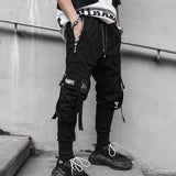 Wenkouban Mens Vintage Hip Hop Style Baggy Jeans Joggers Cargo Pants For Men Casual Hip Hop Hit Color Pocket Male Trousers Sweatpants Streetwear Ribbons Techwear Pants