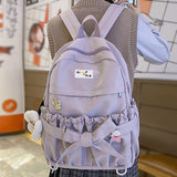 Wenkouban Fashion Kawaii Bow Waterproof Female Laptop Backpack Ladies Nylon College Backpack Trendy Women School Bag Girl Travel Cute Bags