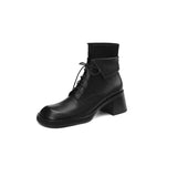 Wenkouban  Autumn Shoes   NEW Fall Shoes Women Genuine Leather Ankle Boots Round Toe Chunky Shoes for Women Winter Thick Heel Boots Lace Up Black Boots