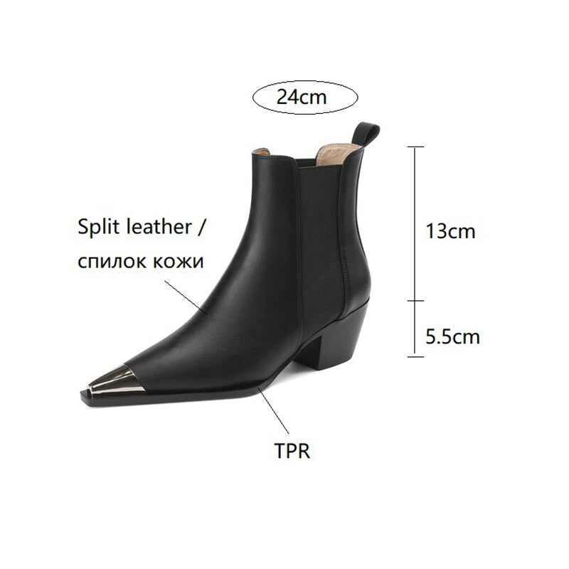 Wenkouban  fashion inspo   NEW Fall Women Boots Pointed Toe Chunky Heel Shoes for Women Black Split Leather Shoes Winter Concise Western Boots Cowboy Boots