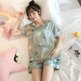 Wenkouban Women's Summer Short-Sleeved Ice Silk Pajamas Loose And Comfortable Homewear Pajama Set Women Sleepwear