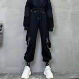 Wenkouban Gothic Cargo Pants Women Harajuku Black High Waisted Hippie Streetwear Kpop Oversize Mall Goth Wide Trousers For Female
