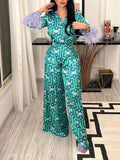 Wenkouban Back To School Women Geometric Print Suits Two Piece Set Vintage Casual With Feathers Long Sleeve Loose Shirt And Pants Outfits