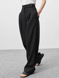 Wenkouban Spring Summer Black Ladies Office Trousers Women High Waist Pants Pockets Female Pleated Wide Leg Pants Solid 2023