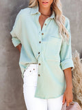 Wenkouban Casual Linen Women Blouse Shirts Summer Lapel Button Down Shirts Long Sleeve Solid Office Tops Female Loose Pocket Cotton Shirts