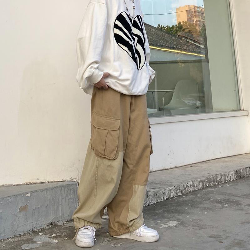 Wenkouban Back To School  Baggy Black Cargo Pants For Men Khaki Cargo Trousers Male Vintage Loose Casual Autumn Japanese Streetwear Hip Hop
