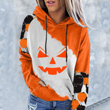 Wenkouban Halloween Hoodies Casual Sweatshirts For Womens Pumpkin Face Printing Patchwork Hoodie Halloween Fashion Long Sleeve Casual Drawstring Sweatshirts
