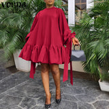 Women Elegant Blouse OL Style Stand Collar Shirts Ruffled Tops 2022 Female Casual Baggy Blusas Femininas