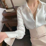 Wenkouban Graduation Gifts Fashion New Satin Blouse Women Long Sleeve Women Shirt Tops Casual Office Button Shirt Turn Down Collar White Shirts Blusa