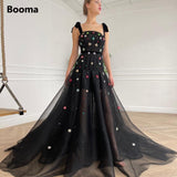 Graduation Gifts Black Mesh Net Tulle A-Line Prom Dresses Spaghetti Straps Crystals Velvet Sashes Long Evening Gowns Formal Party Gowns