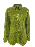 Sexy Blouses Sequins Shirt Pink Top Women Green Single Breasted Oversized Shirt Autumn Winter Party Club Outfits Y2K Clothes