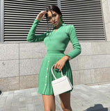 Wenkouban Autumn Knitted Skirts Sets Women Mini Pleated Skirt Long Sleeve Slim Crop Pullover Lady 2 Pieces Set 2022 Casual Female Suits