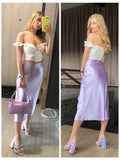 Wenkouban  Solid Purple Satin Silk Skirt Women High Waisted Summer Long Skirt New 2023 Elegant Ladies Office Skirts Midi Spring