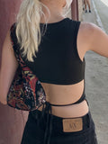 Wenkouban Top Women Y2K Lace Up Backless Tank Top Solid Knitted T-shirts Tops Sexy Crop Top Night Club Outfits Basic Tanks 2023 Streetwear