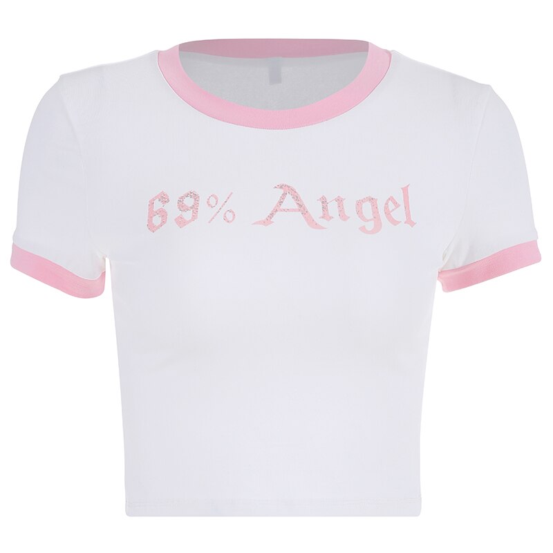 Letter Print Crop Top Graphic T Shirts O Neck Sexy Top Women Short Sleeve T-Shirts Fairy Grunge Slim Basic Baby Tees Y2K Clothes