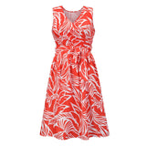 Wenkouban Summer Women's New Hot Sale  Dress V-Neck Sleeveless Print Slim High Waist Lacing Dress Fashion Party Woman Dresses High Quality
