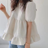 Graduation Gifts   Casual Ruffled Loose Women's Blouse Summer New O-neck Puff Sleeve Woman Shirt Korean Vintage White Tops Lady Blusas Mujer 15517
