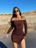 Wenkouban Sunny Autumn Ruched Sexy Y2K Clothes Long Sleeve Backless Side Slit Bodycon Mini Dresses For Women Club Party Elegant Outfits
