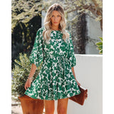 Graduation Gifts Women Vintage Print Hit Color Dress For  O Neck Lantern Long Sleeve High Waist Lace Up Bowknot Dresses Woman Fashion  Summer New