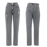 Tight Elastic Jeans Women's Feet Pants Nine Pants Distressed 2022 Autumn Winter Vintage High Waist Denim Trousers Women Gray