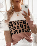 Wenkouban Fall 2022 Leopard Knitted Sweater Women Fashion O-Neck Pullovers Full Sleeves Loose Crop Sweater