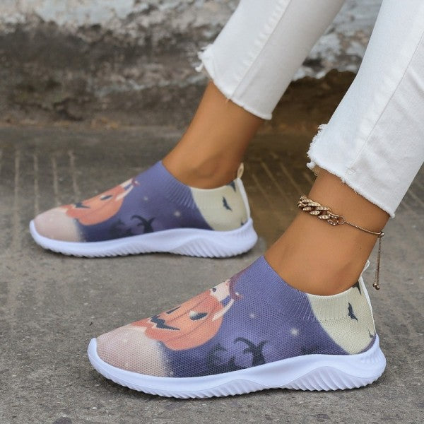 Wenkouban - Halloween White Casual Patchwork Printing Round Comfortable Shoes