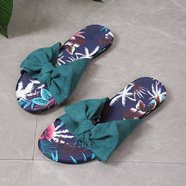 Wenkouban - Green Casual Daily Patchwork With Bow Round Comfortable Shoes